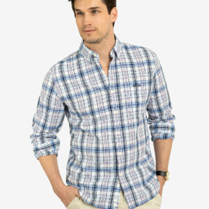MADRAS PLAID PRINT LONG SLEEVE WOVEN SHIRT
