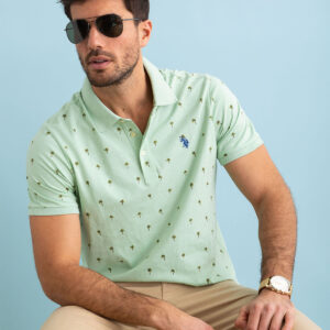 ALL OVER PALM PRINT JERSEY POLO SHIRT