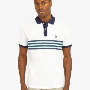 PRINTED CHEST STRIPE PIQUE POLO SHIRT