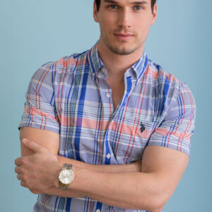 PLAID SHORT SLEEVE WOVEN SHIRT WITH POCKET